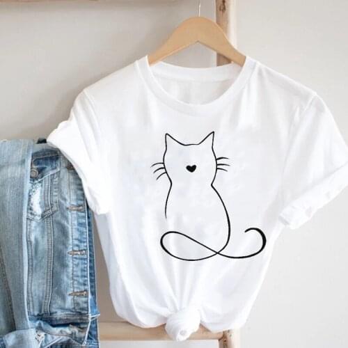 FIXSYS Female Graphic Tops Women Clothing Spring Summer Cute Cat Pet Fashion Cartoon Animal 90s Girl Clothes Print Tee shirt