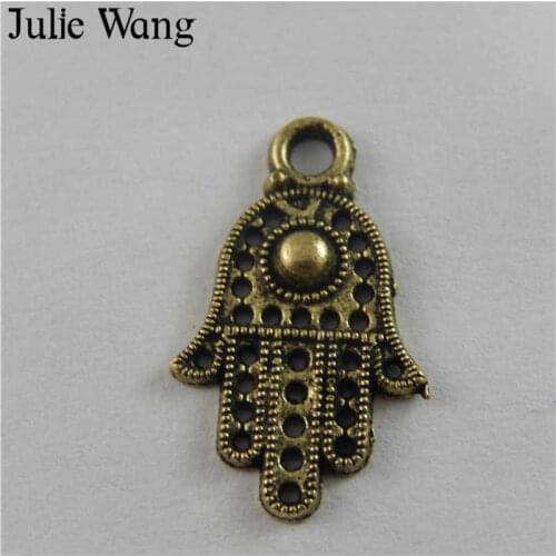 Julie Wang 30pcs Vintage Antique Bronze Hollow Hand Palm Charms Pendant Bracelets Necklace Jewelry Making Handmade Crafts