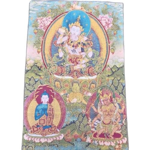 China Old Tibet Silk Thang Ka Like Hanging Painting Fengshui Tibetan Holy Buddha Lata Guanyin God Statue Portrait
