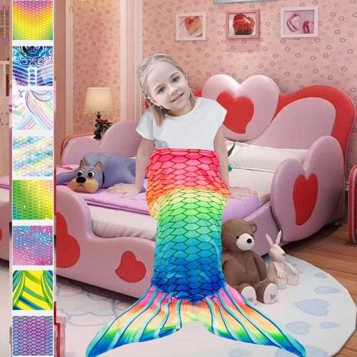 Colorful Mermaid Fish Tail Blanket Winter Soft Flannel for Parent-child Fish Scale Pattern Sofa Throw TV Cartoon Beauty Blankets