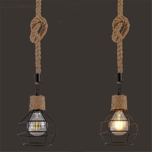 Loft Decor LED Pendant LIght Edison Industrial Vintage Hemp Rope Iron Hanging Lamp Dining Room Lights Fixtures Home Lighting