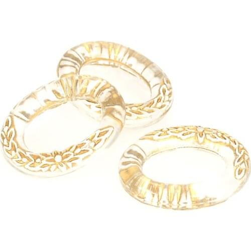 Miasol 50 Pcs Transparent Golden Enlance Plating Acrylic Antique Design Oval Donuts Charm Beads For Diy Jewelry Making