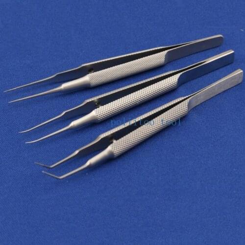 11cm Stainless Steel Round Handle Micro Tweezers Eyelid Tweezers Tooth Platform Ophthalmic Instruments Surgery Tools