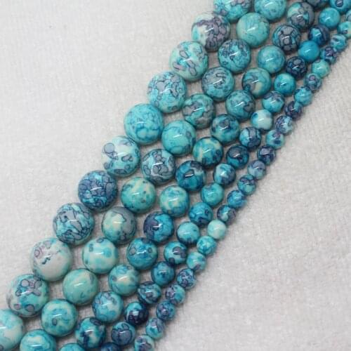Mini. Order is $7! 6-14mm Blue Multicolor Snow Jades stones Round DIY Jewelry Making Loose Beads 15"