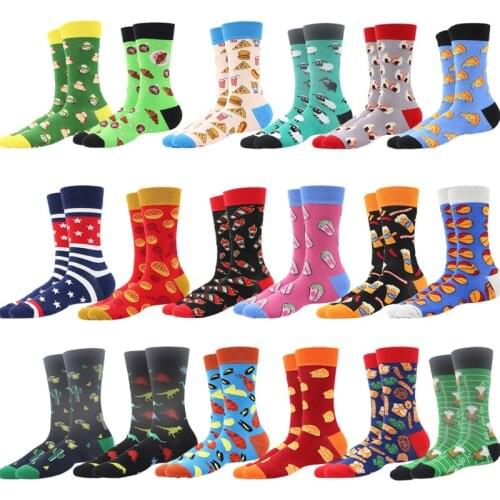 New Mens Colorful Casual Sock Food Burger Pizza Shrimp Popcorn Sushi Bread Basketball Badminton Pattern Hip Hop Cool happy Socks