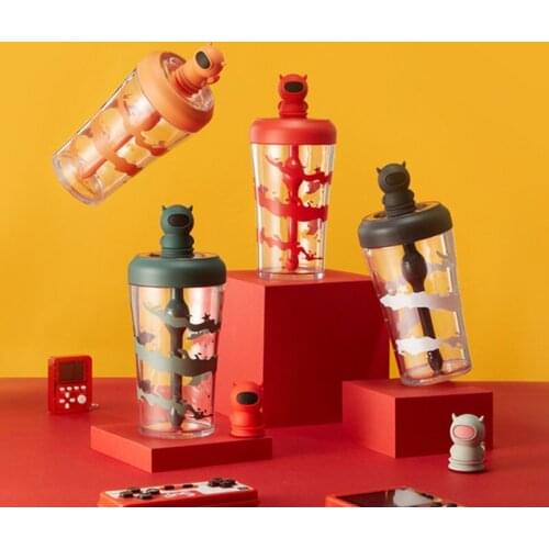 2022 Summer New Transparent Water Cup Creative Cartoon Head Light Absorbing Cup Outdoor Plastic Water Cup Large Capacity