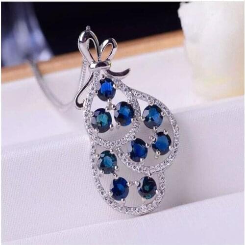 Sapphire necklace pendant Free shipping Natural sapphire 925 sterling silver Fine jewelry 4mm*9pcs gems