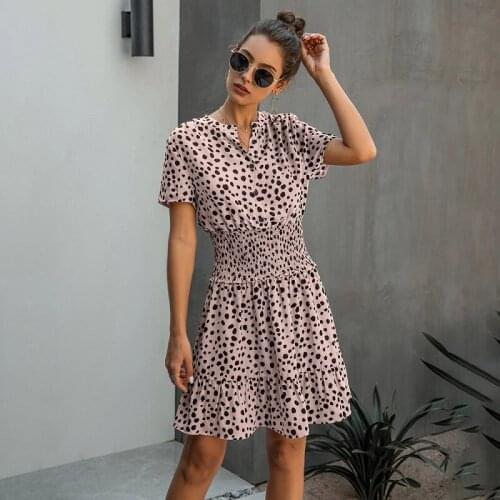 Dress Women Leopard Casual Black Summer Ruffle Mini Dresses Buttons Ladies Purple Waisted Fitted Clothing 2021 Womens Clothes