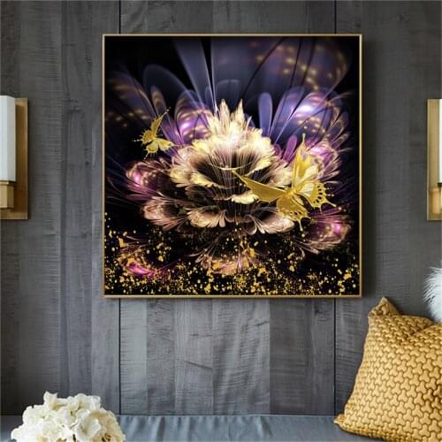 Gold and Purple Flower Posters Prints Cuadros Decoracion Canvas Wall Pictures For Living Room Wall Art Canvas Painting Unframed