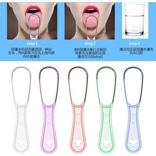 Adult Tongue Scraper Food Grade Plastic Double Sided Oral Care Hygiene Cleaner Brush Fresh Breath Mouth Cleaning Tool M76F