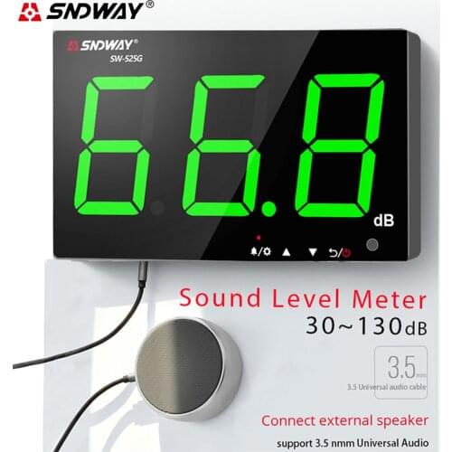 SNDWAY 30-130dB Wall-mounted Digital Sound Table Sound Level Meter for Audio dB Level Decibel Meter Noise Analog VU Green Light