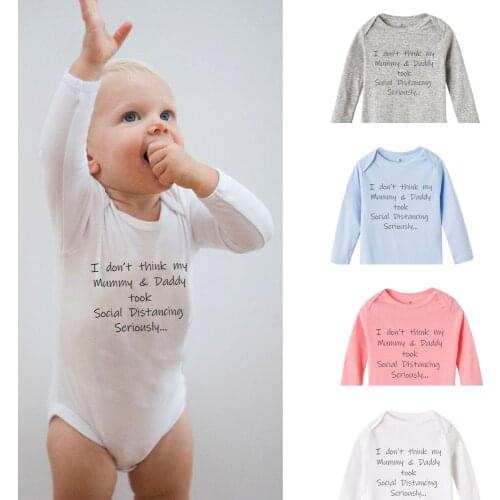 Social Distancing Baby Announcement Onesie Lockdown Baby Bodysuit Toddler Baby Rompers Autumn Long Sleeve Tee Shirts