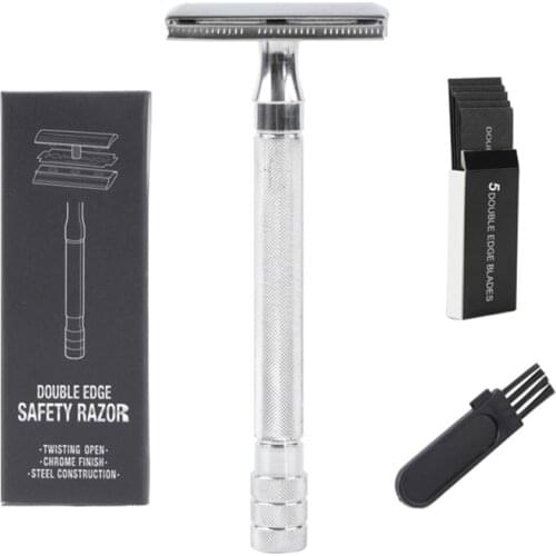Vintage Manual Short Handle Razor with Brush and Blade Classic Safety Double Edge Mens Shaving Razor Hair Removal Beauty
