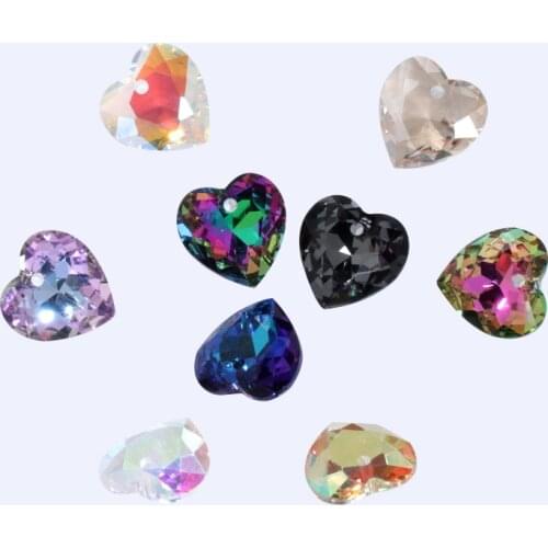 XiChuan Fancy 8mm/14.5mm Heart Shape Pointback Gem Glass Crystal Pendant For Needlework DIY Clothing Accessories Jewelry Making