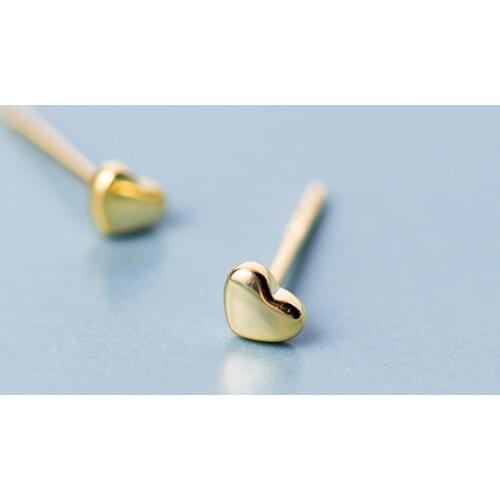 MloveAcc Real 100% 925 Sterling Silver Gold Color Petite Hearts Stud Earrings for Women Female Authentic Original Jewelry