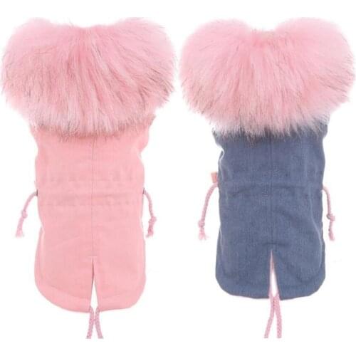 Winter Coat for Dogs Fleece Dog Parkas Teddy Warm Faux Fur Hood Overalls for Dogs XS S M L XL