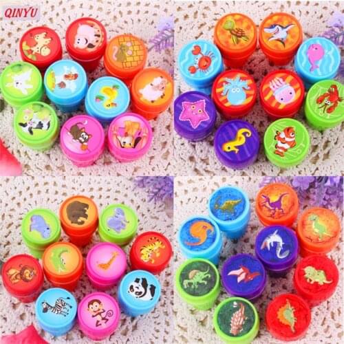 10pcs/Set Children Toy Stamps Cartoon Animals Fruits Vegetable Kids Seal For Scrapbooking Stamper DIY Painting Photo Album Decor