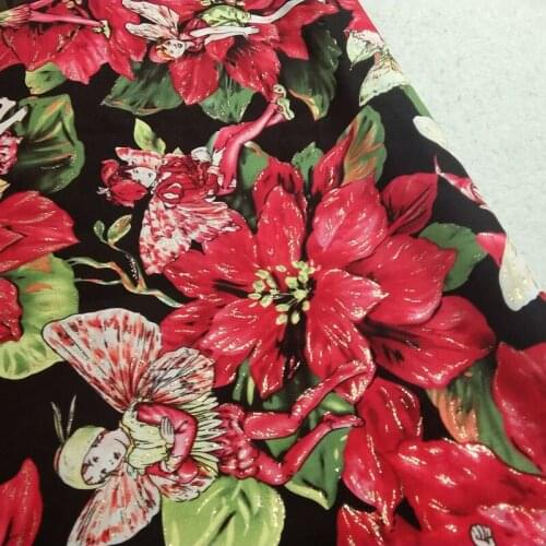 100% Cotton viaPhil Brand Bling Bling Rose Flower Angels Fabric Gold Stamping Glitter Fabric Patchwork Cloth Dress Home Decor