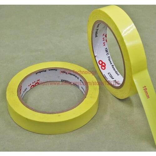 2rolls/Lot 19MM Width 66 Meter Length PET Film Yellow Mylar Tape Adhesive Insulation Anti-Flame For Transformer Capacitor Motors