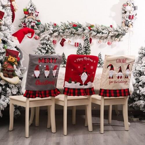 2pcs/3pcs Dress Plaid Edge Cartoon Santa Claus Christmas Chair Cover Kitchen Table Chair Covers Christmas New Year Party Decor