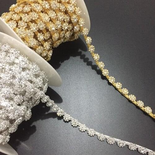 5Yards Gold Silver Rose Gold Wedding Dress Rhinestone Applique Trim Bridal Beaded Crystal Trimming For Clothing Dress Belt