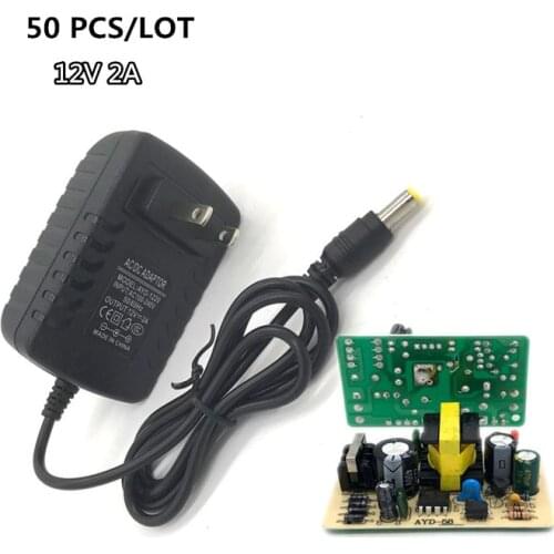 50 PCS/LOT US Plug 5.5mm x 2.1mm 12V 2A for Switch LED Strip Lamp 100-240V AC to DC Power Adapter Supply Charger adaptor