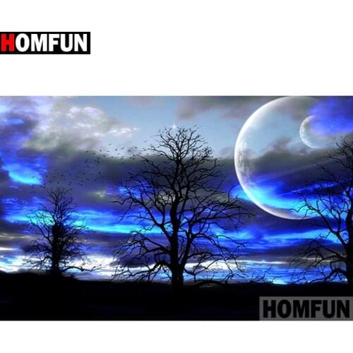HOMFUN Full Square/Round Drill 5D DIY Diamond Painting "Tree moon" 3D Embroidery Cross Stitch 5D Home Decor A15202