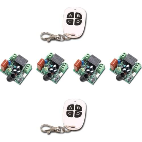 Mini Size AC220V 1CH RF Wireless Remote Control Switch System,2X 4CH Waterproof Transmitter+4 X Receivers,Self-lock/Jog 315/433