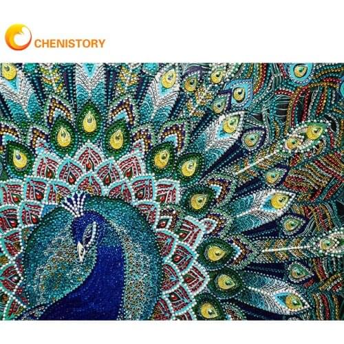 CHENISTORY Diamond Painting New Arrivals Animal Peacock Full Square Round Diamond Embroidery Mosaic Art Rhinestones Picture