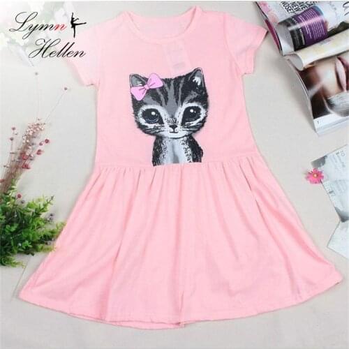 Summer Baby Girl Dress Cat kitty Print Grey Pink Girl Dress Children Clothing Clothes Children Dress 0-8 Years Kids Dresses Kids
