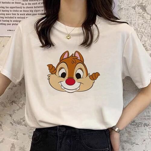 Disney Tshirts Chip 'n Dale Cartoon Print T-Shirt Cute Women Harajuku Short Sleeve Female Casual O-Neck Tee Top White Streetwear