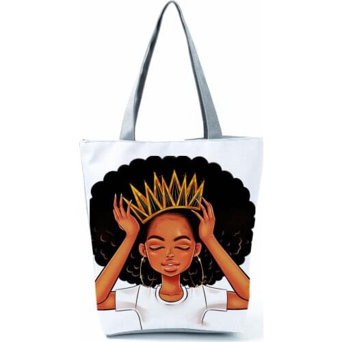 Cool Afro Queen Girl Print Handbags New Trend Fashion Shoulder Bags Ladies Eco Friendly Portable Tote Female All-Match Beach Bag