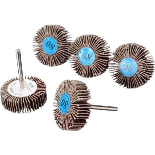 5pcs 32mm Grit 80# Impeller Grinding Sandpaper Flap Wheel Head Shank Mandrel for Rotary Drill Polishing Tool