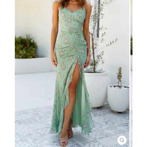 Fashion Summer Ruffles Maxi Dress For Women 2021 Mew Womens Side Wrinkle Suspender Beach Dress Holiday Long Dress Vestidos