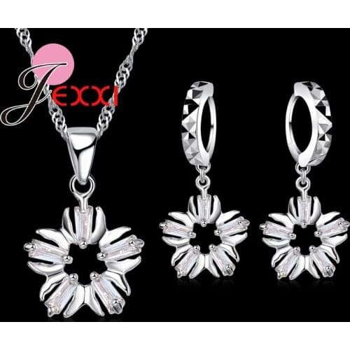 Trendy Love Sweet Flower 925 Sterling Silver Jewelry Sets New Wedding Best Selling Party Pendientes