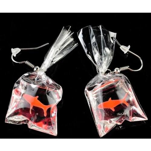 Fashion Funny Goldfish Water Bag Shape Dangle Earrings Creative Personality Hook Earrings Charm Jewelry Gift For Women Girls