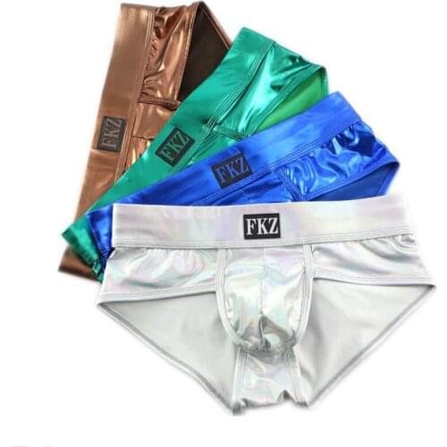 Mens Shiny Underwear Sexy Briefs Low Waist Lingerie 4pcs/lot Wholesale Faux Leather Cueca Homme Wet look Penis Pouch Jockstraps