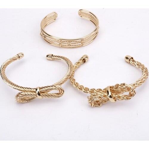 Europe And America Exaggerated Simple Metal Bracelet Set Fashion Big-Name Bow Hollow Twist Bracelet Set
