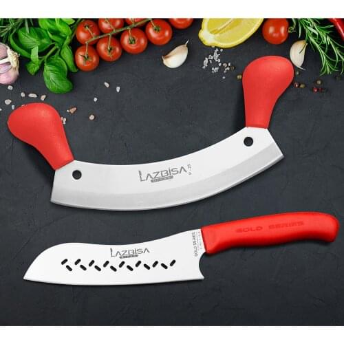 Lazbisa Kitchen Knife Set Chef Knife Curved Santaku 2K Row Armor Pizza Onion Pita Meat Chopper Set 2 Pcs