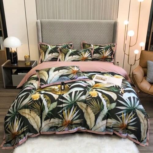 New Luxury American Tropical Plants Printing 1000TC Egyptian Cotton Bedding Set Duvet Cover Quilt Cover Comforter Set Bed Linen