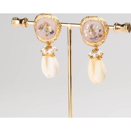 Ocean Seashell Pearl Hoop Party Earrings Big Statement Cool Earrings for Women Vintage Gold Conch Korean Jewelry