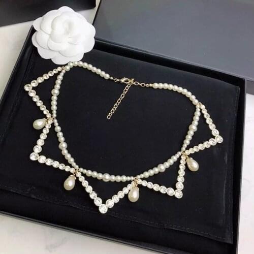 Hot Brand Big Zicon Luxury Fashion Jewelry Necklace Crystal Sliver pearl Necklace Crystal Choker Design Wedding Party Necklace