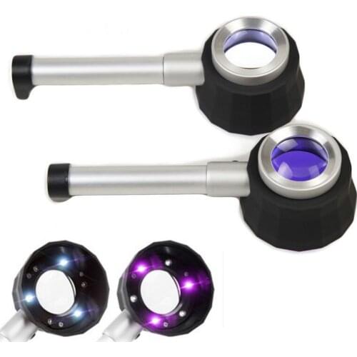 30X Handheld Illuminated Magnifying Glass Reading Led Scale Purple Light Identification Tool for Stamps and Coins for Work