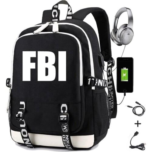 FBI Backpack for Men School Teenagers Girls Backpacks with Charging USB Laptop Bag Travel Backpack Waterproof Women Bookbag