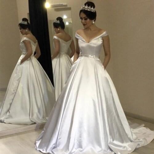 Sexy Sweetheart Wedding Dresses 2021 Satin A-line Bridal Gown with Pockets Off the Shoulder Vestidos de Noivas Plus Size New