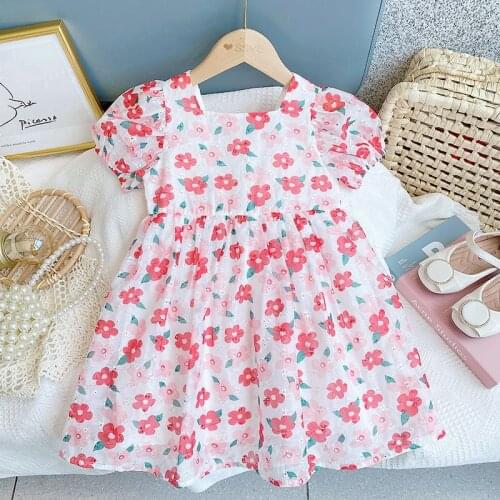 Floral Chiffon Princess Dress Korean Children Clothes Kids Dress Toddler Girl Summer Dress Outfits Vestidos Para Girl Dress