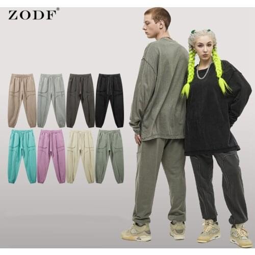 ZODF Trendy 2021 Loose Cotton Sweatpants For Men Unisex Autumn Solid Hip Hop Basic Pants Trousers Brand Streetwear HY0240