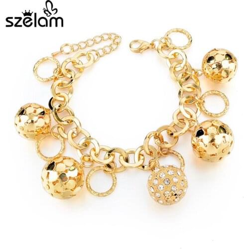 Szelam Hollow Ball Bracelet For Women Gold Color Bracelets Bangles 2017 Vintage Jewelry SBR160023