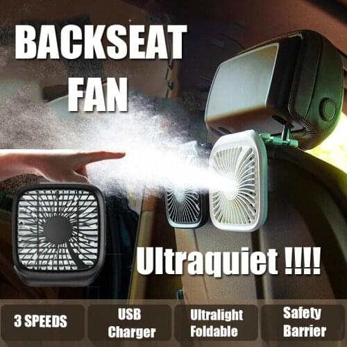 Car Headrest Rear Seat Cooling Fan Ventilation Fan USB Charger Easy Installation Lightweight Folding Fan White/Black
