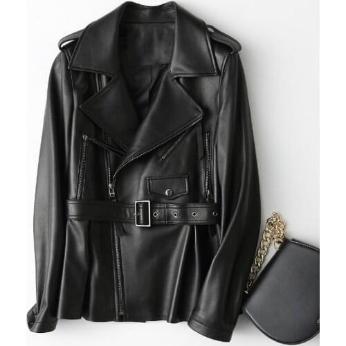 Leather Real Jacket Women Regular Natural Sheepskin Coat Female Spring Autumn Genuine Leather Jackets With Belt X-138 s